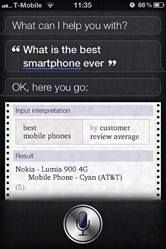 Según Siri, el Nokia Lumia 900 es el mejor smartphone