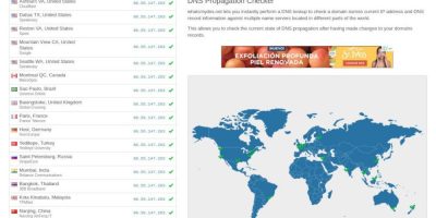 whatsmydns mostrando una propagación dns exitosa